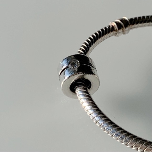 PANDORA Barrel Band Charm 790172CZ 925 ALE Clear CZ Retired Silver Spacer Bead - Picture 7 of 11